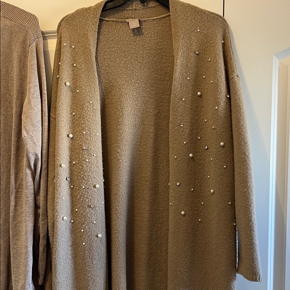 Chico's Tan Women's Cardigans (2) one with Pearl Accents - Picture 3 of 12